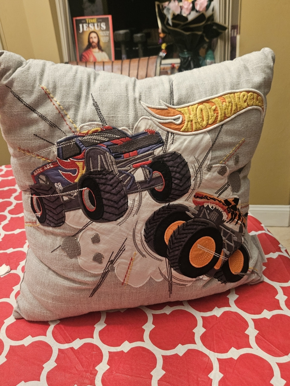 HOT WHEELS PILLOW, RARE, VINTAGE HOT WHEELS PILLOW, Pottery Barn Pillow, 16"